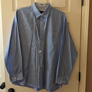 Van Heusen Blue & White Striped Dress Shirt Size 16-16.5